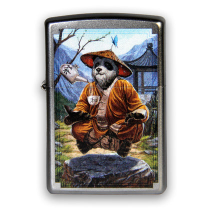 Zippo Meditating Panda Bear, Satin Chrome Lighter #205-109384