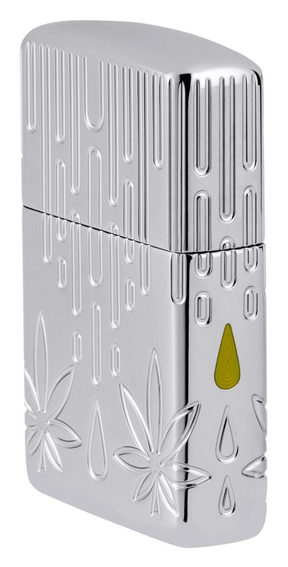 Zipoo Waxy Leaf Design High Polish Chrome Armor Lighter #46303
