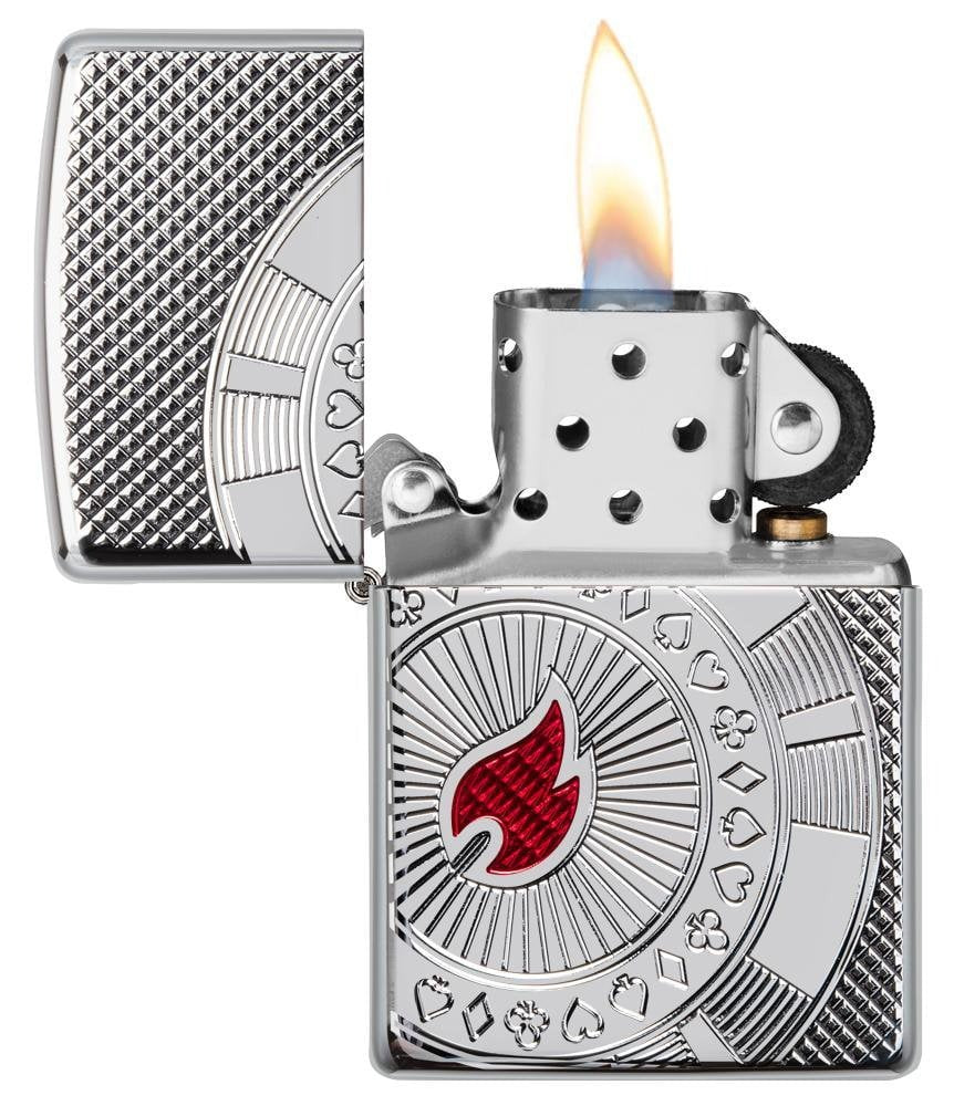 Zippo Poker Chip Design, High Polish Chrome Finish Armor Lighter #49058