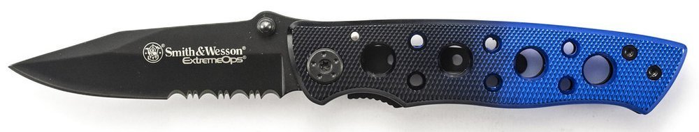 Smith & Wesson Extreme Ops, Serrated, Blue Aluminum Frame Handle #CK111S