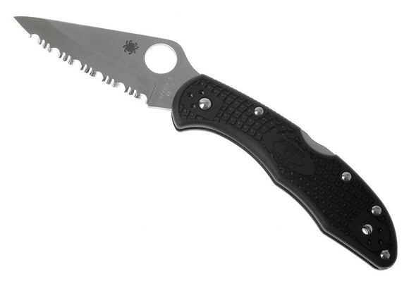 Spyderco Delica 4 Folding Knife, Full Serrated Blade, FRN Handle, Black #C11SBK