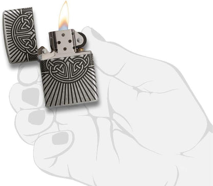 Zippo Celtic Cross and Knot, Antique Silver Multicut Armor Lighter #29667