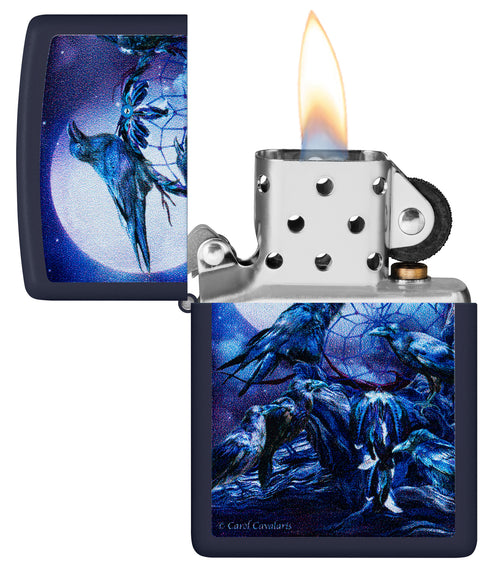 Zippo Raven Dreams Navy Matte Lighter & Leather Pouch Gift Box Set