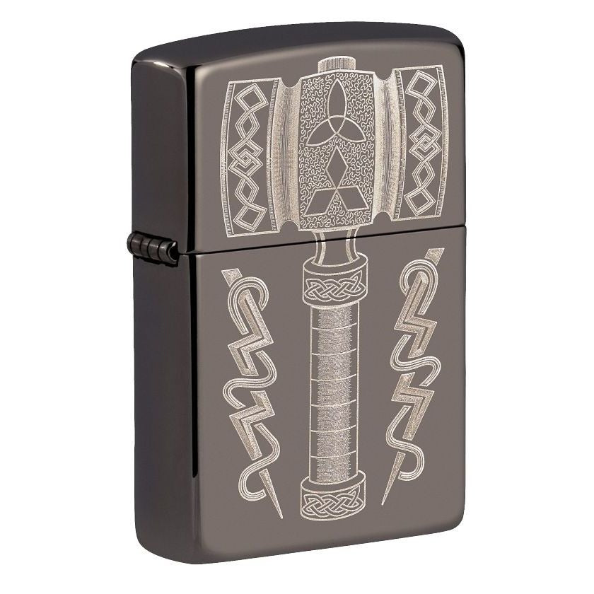 Zippo Thor's Hammer Design, Black Ice Finish, Windproof Lighter #49404