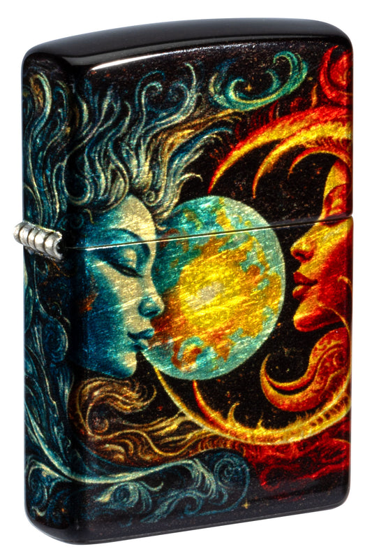 Zippo Spiritual Sun and Moon Design, 540 Tumbled Brass Fusion Lighter #46563