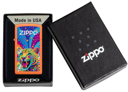 Zippo Leopard Zippo Logo Design, Slim Orange Matte Lighter #46018