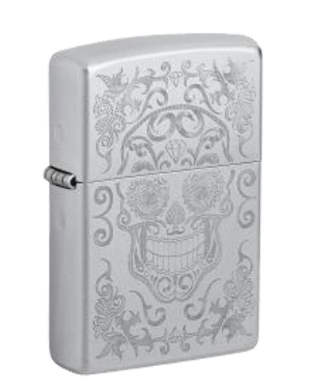 Zippo Sugar Skull Filigree Design, Street Chrome Lighter #48645