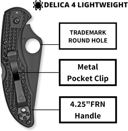 Spyderco Delica 4 FRN Black Half Serrated Folding Knife #C11PSBBK