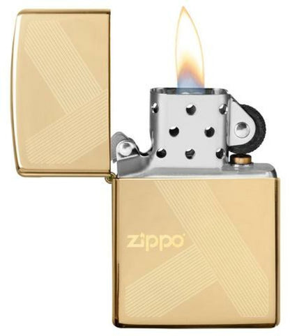 Zippo Laser Engraved Logo Design, High Polish Brass, Windproof Lighter #49255