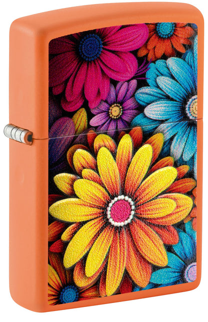 Zippo Flowers Design, Orange Matte Texture Print Lighter #46434