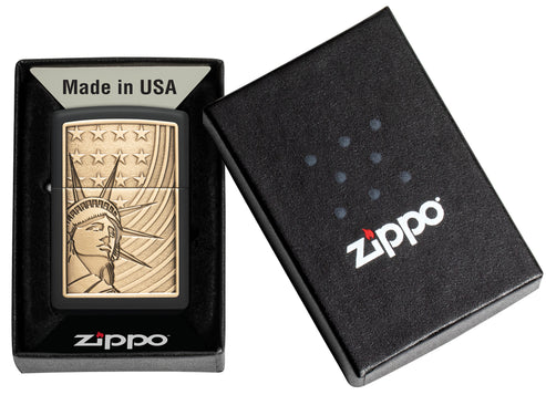 Zippo Lady Liberty USA Emblem, Black Matte Lighter #48921