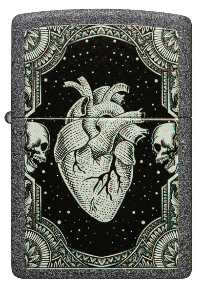 Zippo Goth Heart Design, Iron Stone Finish Lighter #48720