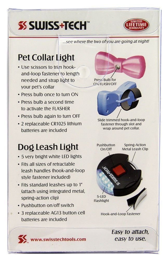 Swiss+Tech Pet Collar & Leash Light Set, White #ST13031
