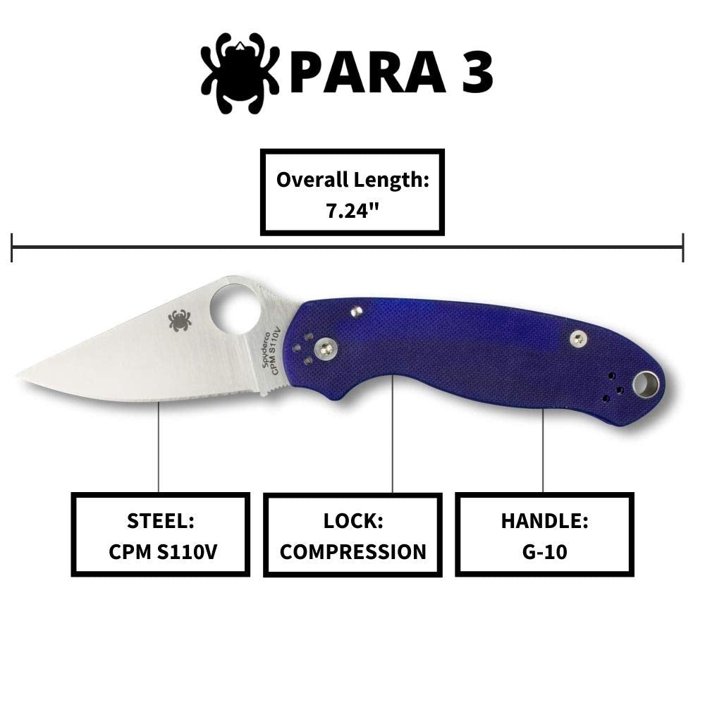 Spyderco Paramilitary 3 G-10 Dark Blue Handle Folding Knife #C223GPDBL