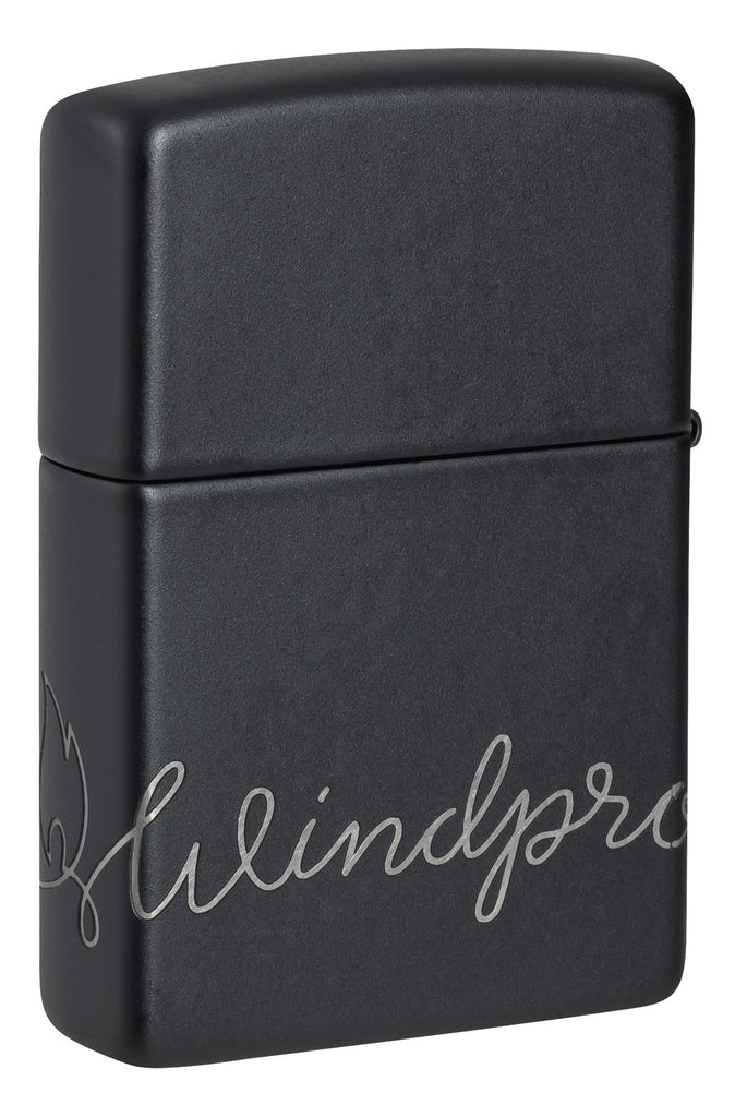 Zippo Windproof Script Laser Engraved 360 Design, Black Matte #48979