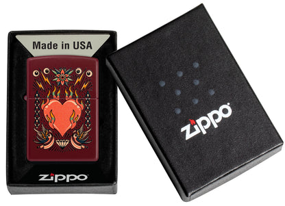 Zippo Tattoo Heart Design, Merlot Matte Lighter #46584