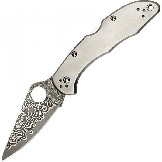 Spyderco Delica Titanium Damascus Knife, Comes in a Pouch #C11TIPD