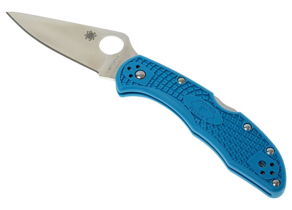 Spyderco Delica Knife, Flat Ground Blade, Blue VG-10 FRN Handle #C11FPBL