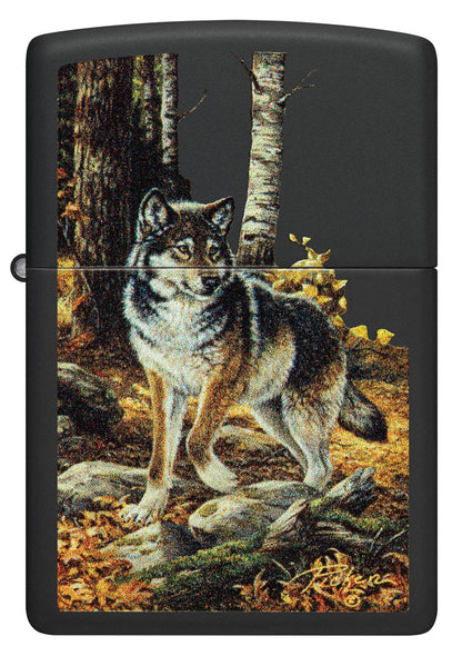 Zippo Linda Picken Wolf in Fall Woods, Black Matte Lighter #48970