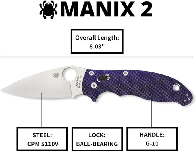 Spyderco Manix 2 Dark Blue G-10 CPM S110V Folding Knife #C101GPDBL2