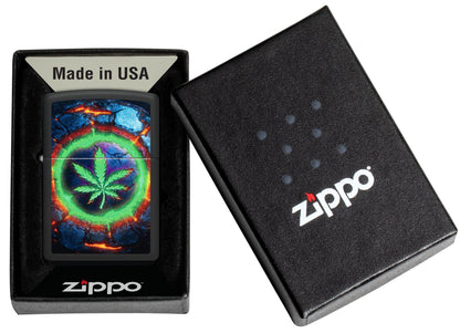 Zippo Cannabis Leaf Neon Glow, Black Matte Lighter #47216