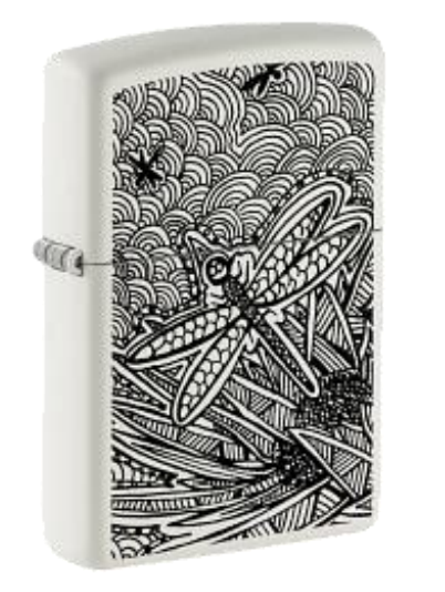 Zippo Dragonfly Pattern Design, White Matte Lighter #48022