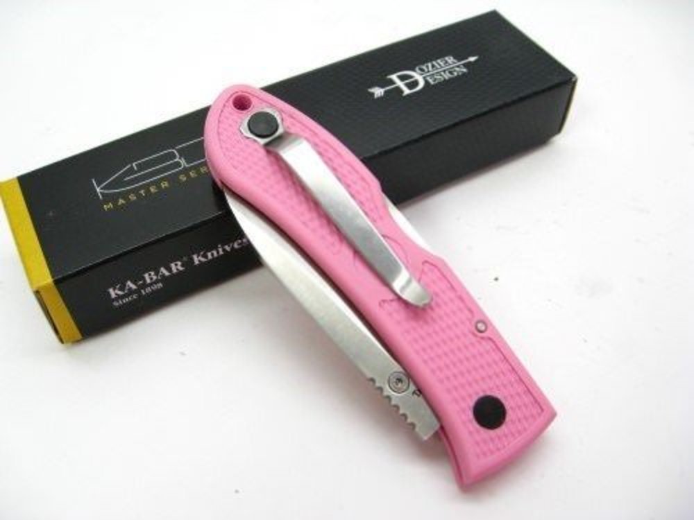 Ka-Bar Dozier Folding Hunter Knife, Thumb Stud, Bright Pink #4062PK