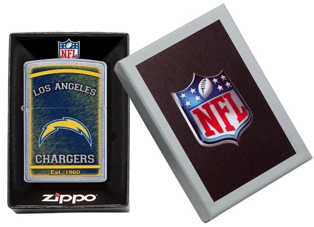 Zippo NFL Los Angeles Chargers, Street Chrome Finish, Windproof Lighter #29948