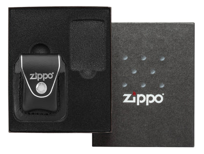 Zippo White Matte Custom Lighter & Black Clip-On Leather Pouch Gift Set