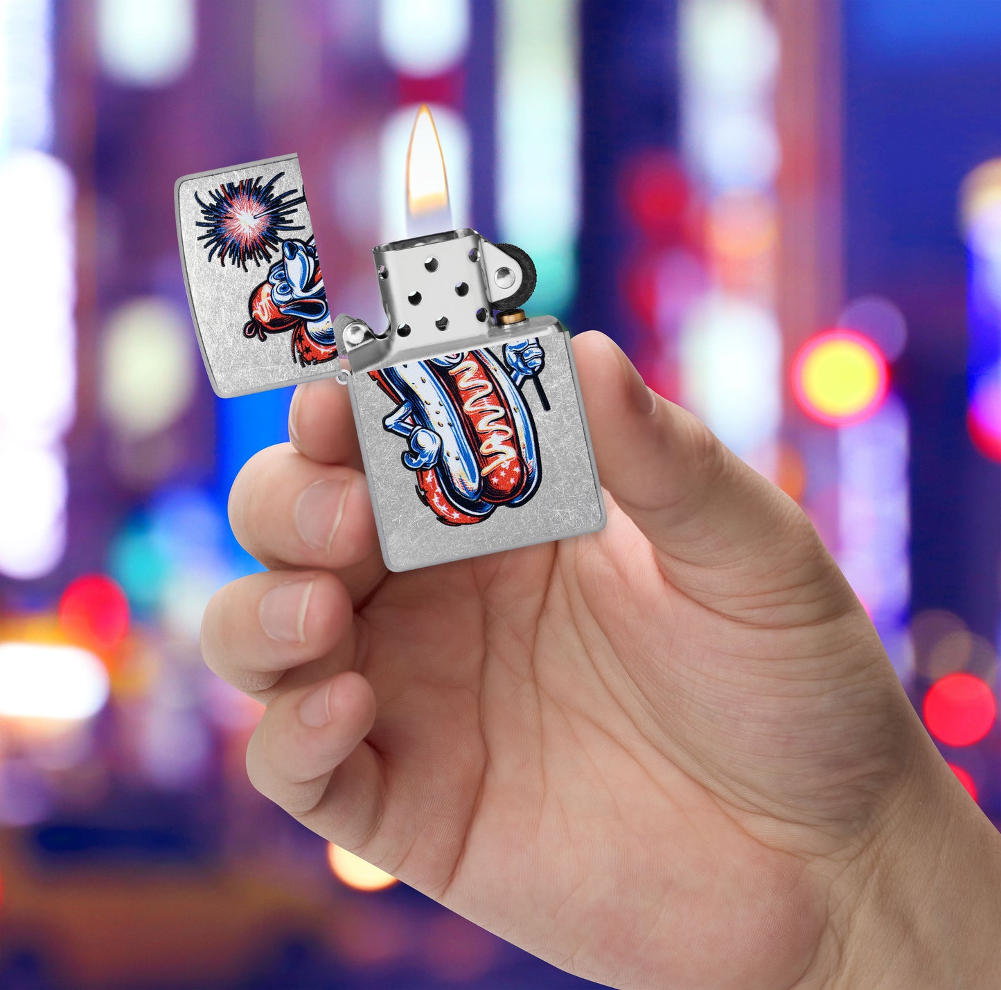 Zippo Firework Hot Dog, Street Chrome Lighter #47275