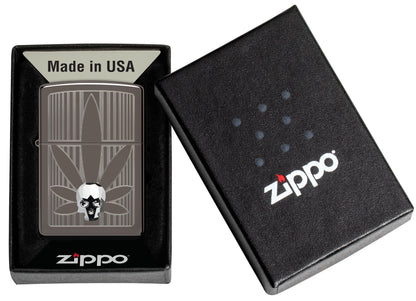 Zippo Cannabis with Crystal Skull Emblem , Black Ice Lighter #48773