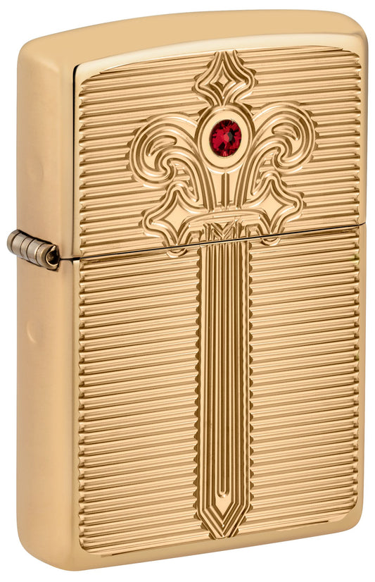 Zippo Deep Carved Crystal Sword, High Polish Brass Armor Lighter #46737