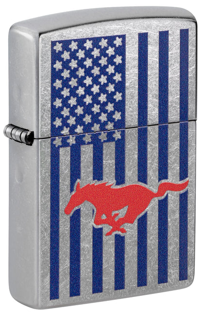 Zippo Ford Mustang Automobile Logo on USA Flag, Street Chrome Lighter #48754