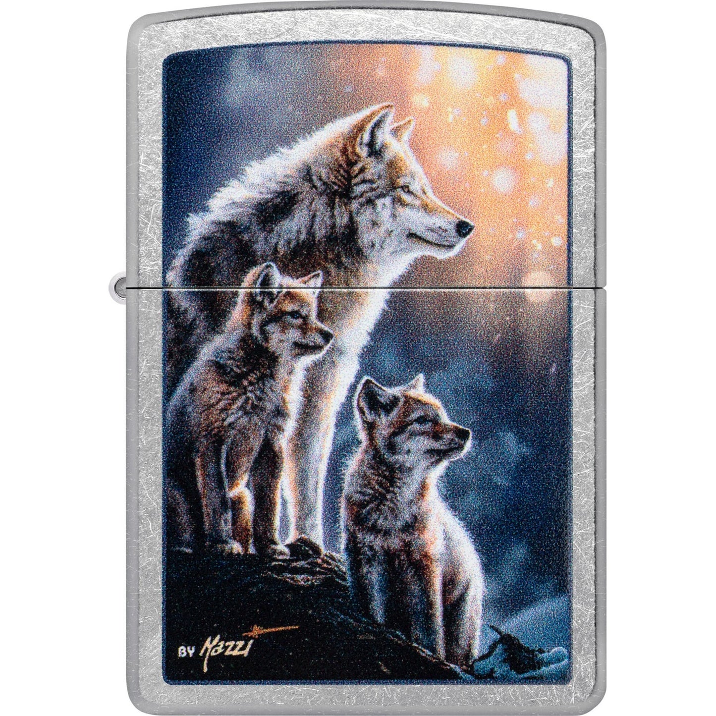 Zippo Mazzi Wolf and Cubs Street Chrome Lighter #47106