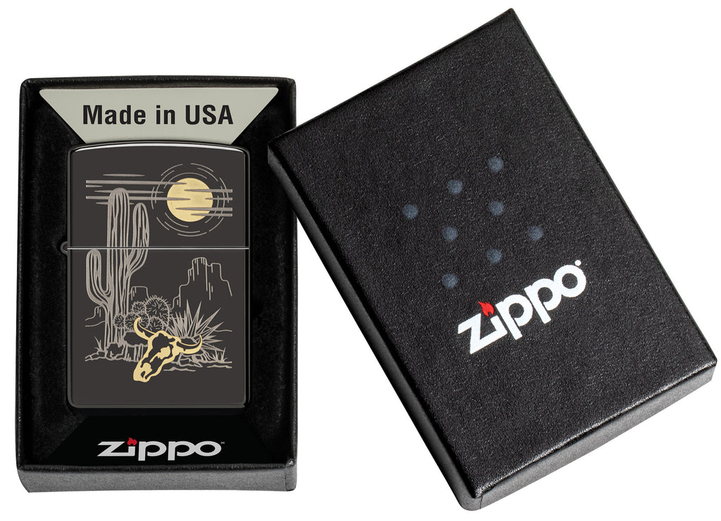 Zippo Western Laser Engraved Design, High Polish Black Lighter #48968