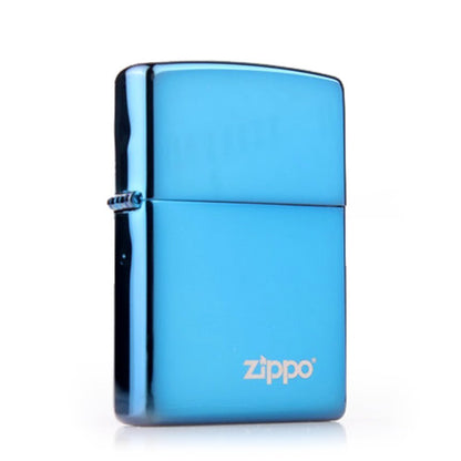 Zippo Sapphire Blue Logo Lighter & Black Leather Pouch Gift Box Set