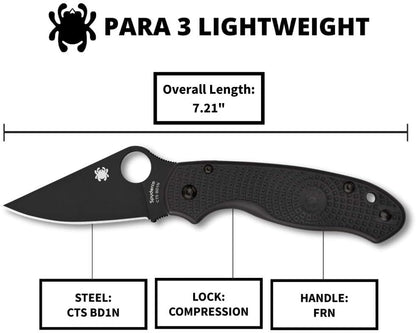 Spyderco Paramilitary 3 G-10 Black Folding Knife #C223PBBK