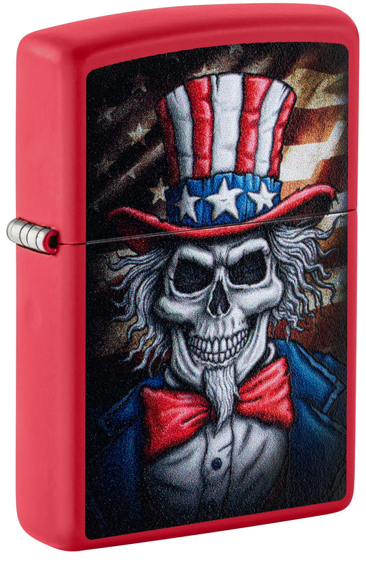 Zippo Uncle Sam Skull, Red Matte Lighter #46696