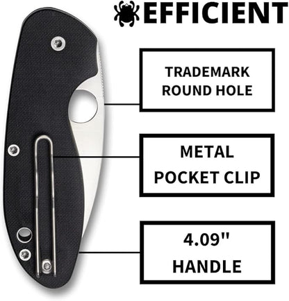 Spyderco Efficient G-10 Black Handle Folding Knife #C216GP