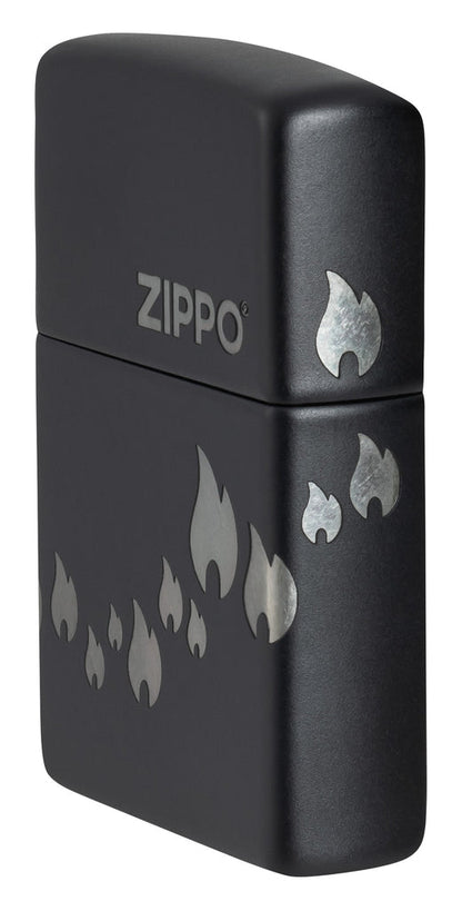 Zippo Flame and Logo Laser Engraved 360 Design, Black Matte Lighter #48980