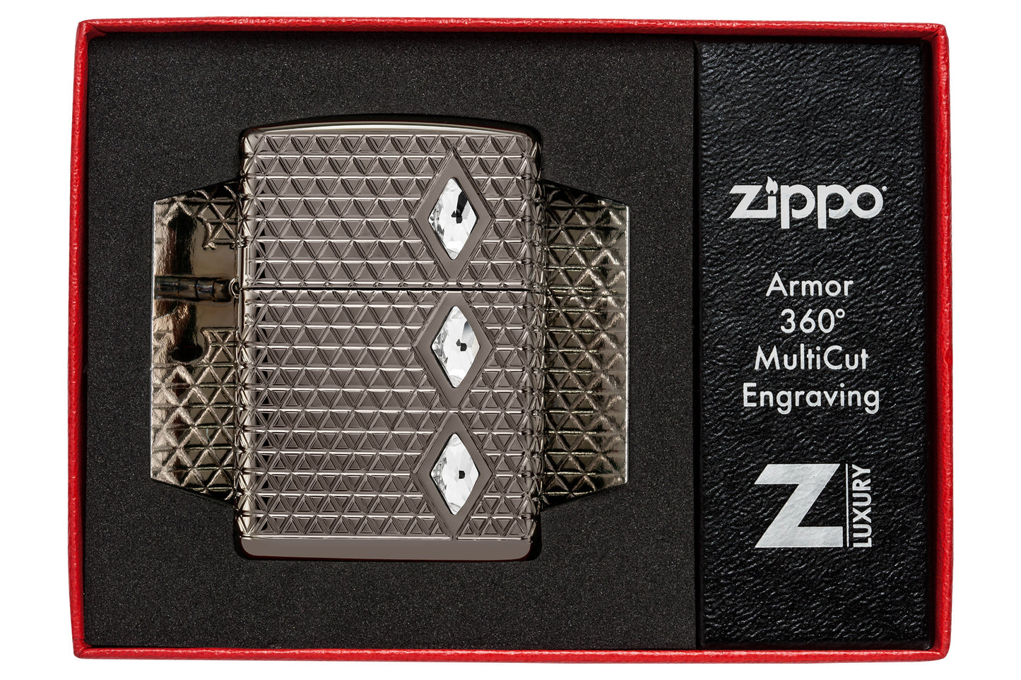 Zippo Diamond Pattern Design, Armor Black Ice Crystal Attached #46316