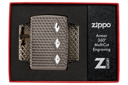 Zippo Diamond Pattern Design, Armor Black Ice Crystal Attached #46316