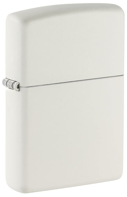 Zippo White Matte Custom Lighter & Black Clip-On Leather Pouch Gift Set