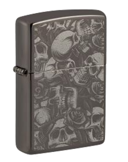 Zippo Skulls and Roses Engraved Design, Black Ice Lighter #49991