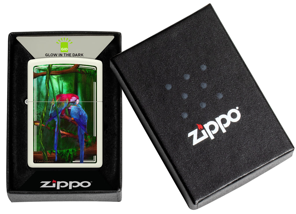 Zippo Carol Cavalaris Parrots Design, Glow-In-The-Dark Lighter #48972
