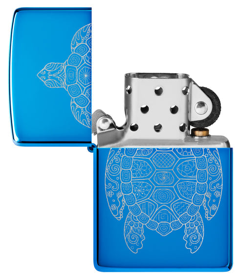 Zippo Zen Turtle Design, High Polish Blue Lighter #46177