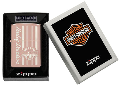 Zippo Harley Davidson Laser Engraved, High Polish Rose Gold Lighter #48992