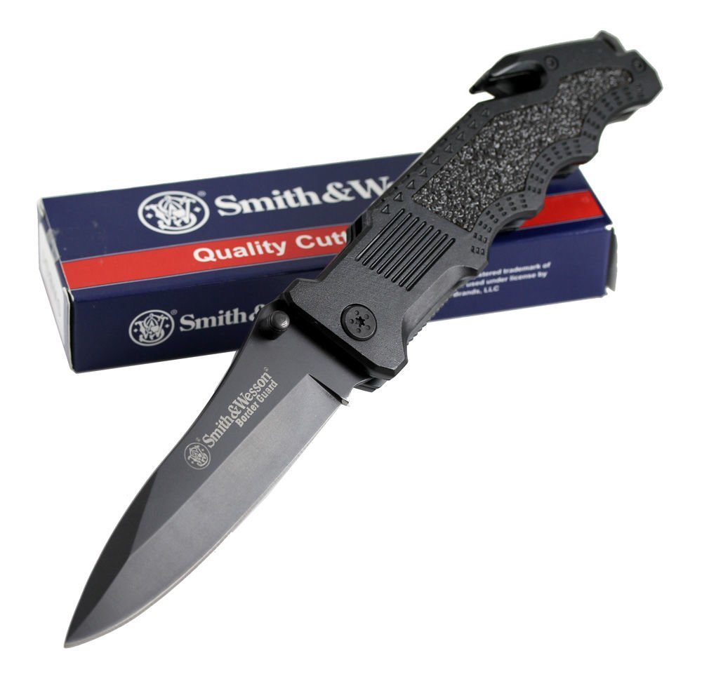Smith & Wesson Border Guard 4.4" Black Oxide Stainless Steel Tact Knife #SWBG1