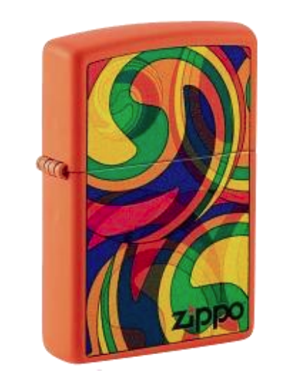 Zippo Psychedelic Swirl Pattern Design, Orange Matte Lighter #48078