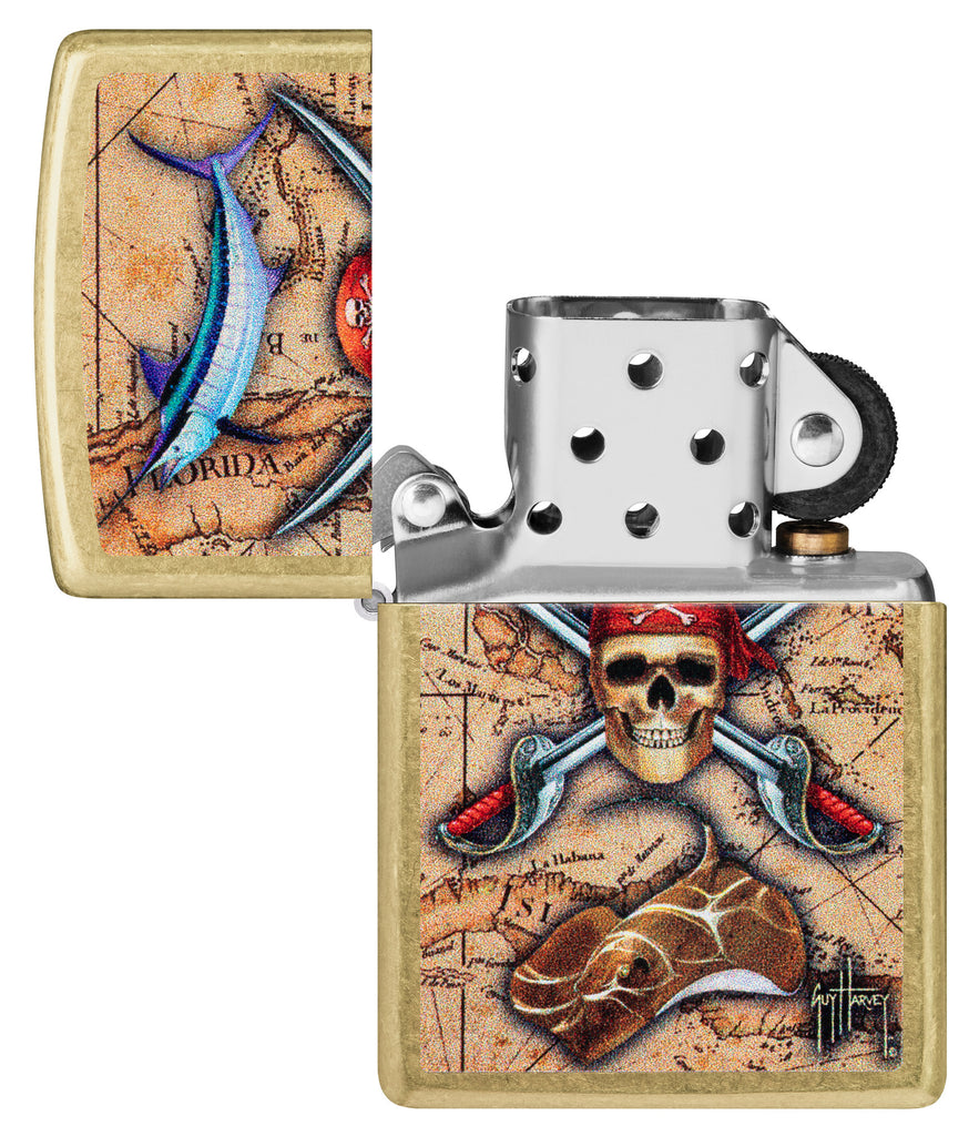 Zippo Guy Harvey Pirate Crossbones Design, Street Brass Lighter #48966